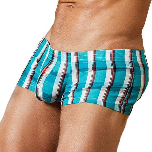 hot gay man in blue  Men's Sexy Tight Plaid Woven Boxer | Gay Underwear- pridevoyageshop.com - gay men’s underwear and swimwear