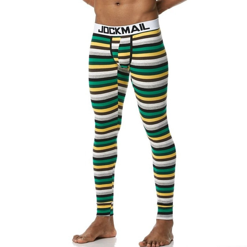 sexy gay man in Green + Yellow + White Striped Gay Leggings | Men's WFH Thermal Leggings - pridevoyageshop.com - gay men’s underwear and activewear