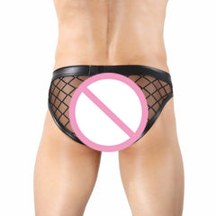 back of Men's Leather Mesh Briefs: Sensual Sheer Leather Underwear for Men - pridevoyageshop.com - gay men’s underwear and swimwear