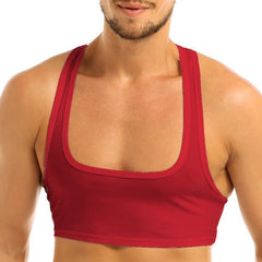 a sexy gay man in red Men's Sleevless Y Back Crop Top | Gay Crop Tops & Sports Wear - pridevoyageshop.com - gay crop tops, gay casual clothes and gay clothes store