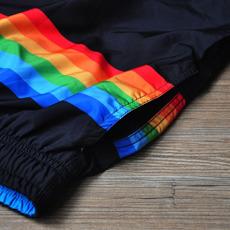 details of Gay Shorts | Men's Rainbow Gym Shorts - Men's Activewear, gym short, running shorts- pridevoyageshop.com