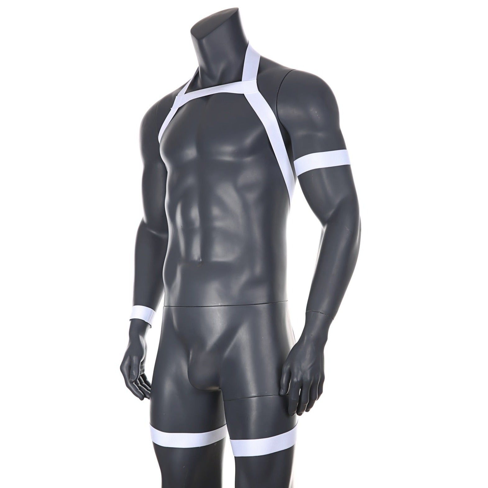 White Elastic Full Body Halter-Harness Clubwear: Gay Male Lingerie- pridevoyageshop.com - gay men’s harness, lingerie and fetish wear