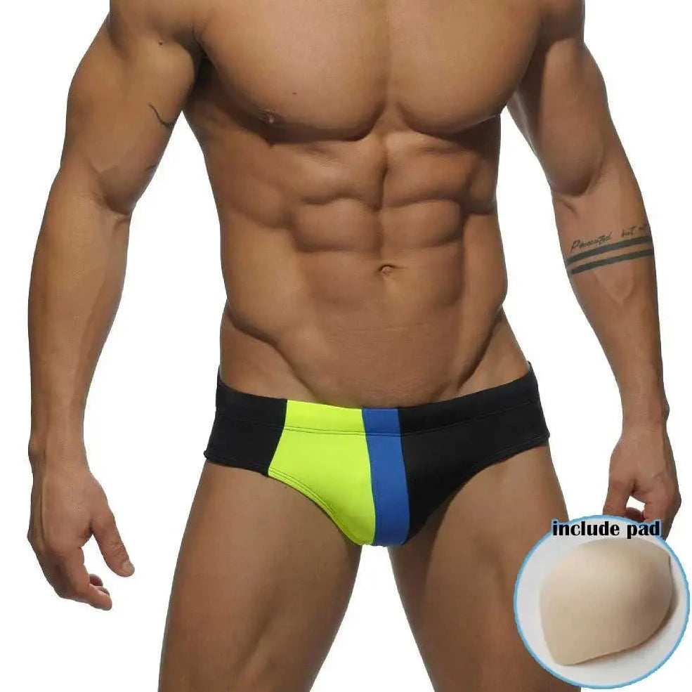 Neon Green + Black w/ Padding Gay Men's Racing Swim Briefs - pridevoyageshop.com - gay men’s underwear and swimwear