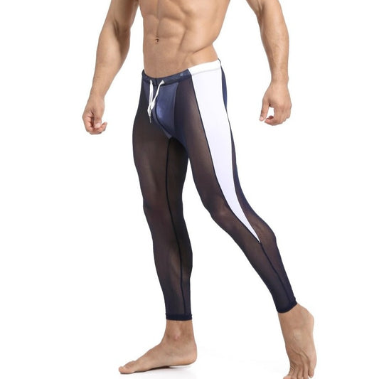 sexy gay man in dark blue Gay Leggings | Men's Breathable Mesh Leggings - pridevoyageshop.com - gay men’s underwear and activewear