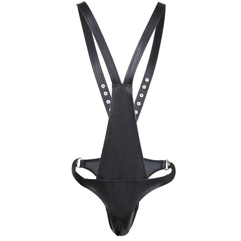 PU Leather Harness with Pouch: Men's Body Harness and Gay Lingerie- pridevoyageshop.com - gay men’s harness, lingerie and fetish wear