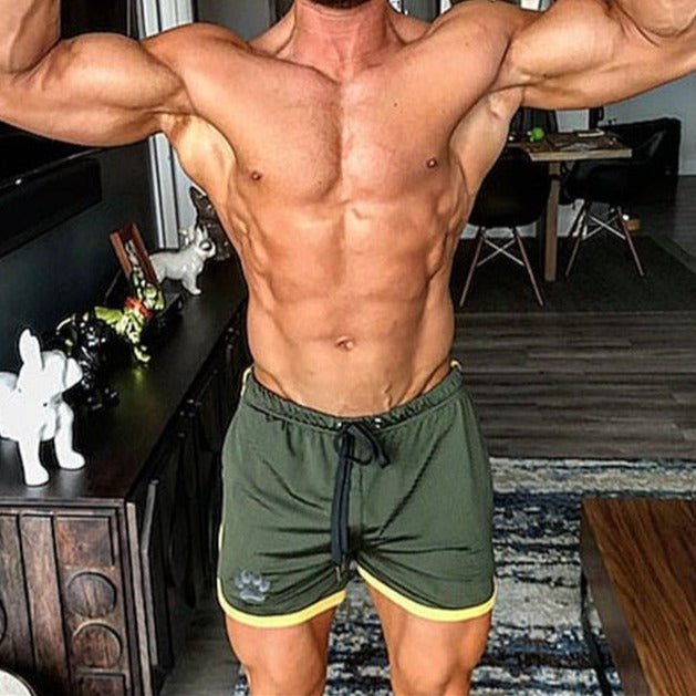 sexy gay hunks in Gay Shorts | Gay Bear Paw Gym Shorts - Men's Activewear, gym short, sport shorts, running shorts- pridevoyageshop.com