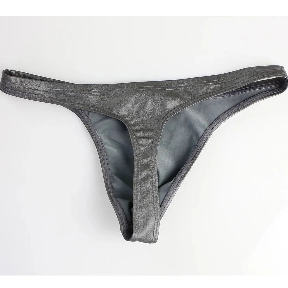 gray Brave Person Gay Men's Metallic Thong - pridevoyageshop.com - gay men’s underwear and swimwear