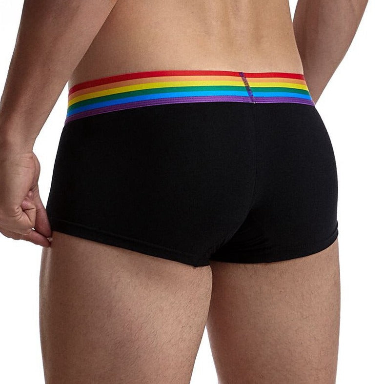 back of black Jockmail - Pride Gay Men's Boxer: Rainbow Boxer Celebrating Diversity - pridevoyageshop.com - gay men’s underwear and swimwear