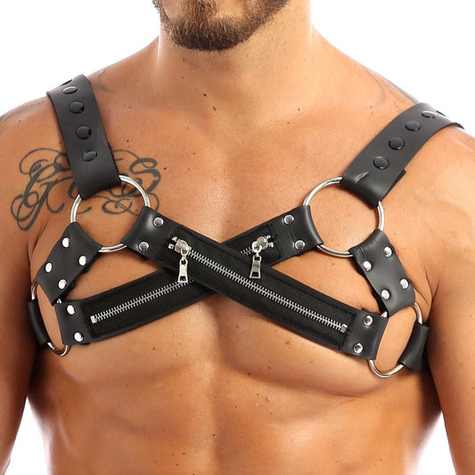 sexy gay man in Zipper X-Gay Man Chest Harness | Gay Harness- pridevoyageshop.com - gay men’s harness, lingerie and fetish wear