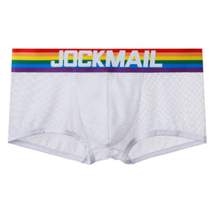 white Jockmail Pride Gay Men's Mesh Boxer - pridevoyageshop.com - gay men’s underwear and swimwear