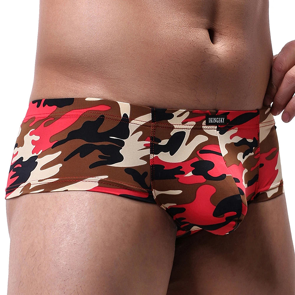 red Men's Buns Out Camo Square Cut Boxer Briefs 4-Pack - pridevoyageshop.com - gay men’s underwear and swimwear