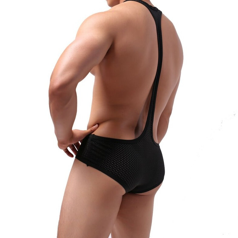 sexy gay man in Gay Bodysuit and Singlet | Men's Black Breathable Mesh Bodysuit - Men's Singlets, Bodysuits, Leotard & Unitard - pridevoyageshop.com