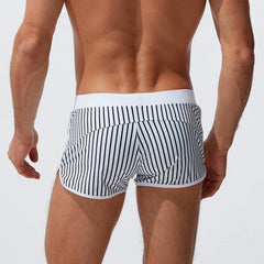 sexy gay man in black Gay Swimwear | Men' s Striped Swim Trunks With Zipper Pocket - pridevoyageshop.com - gay men’s underwear and swimwear
