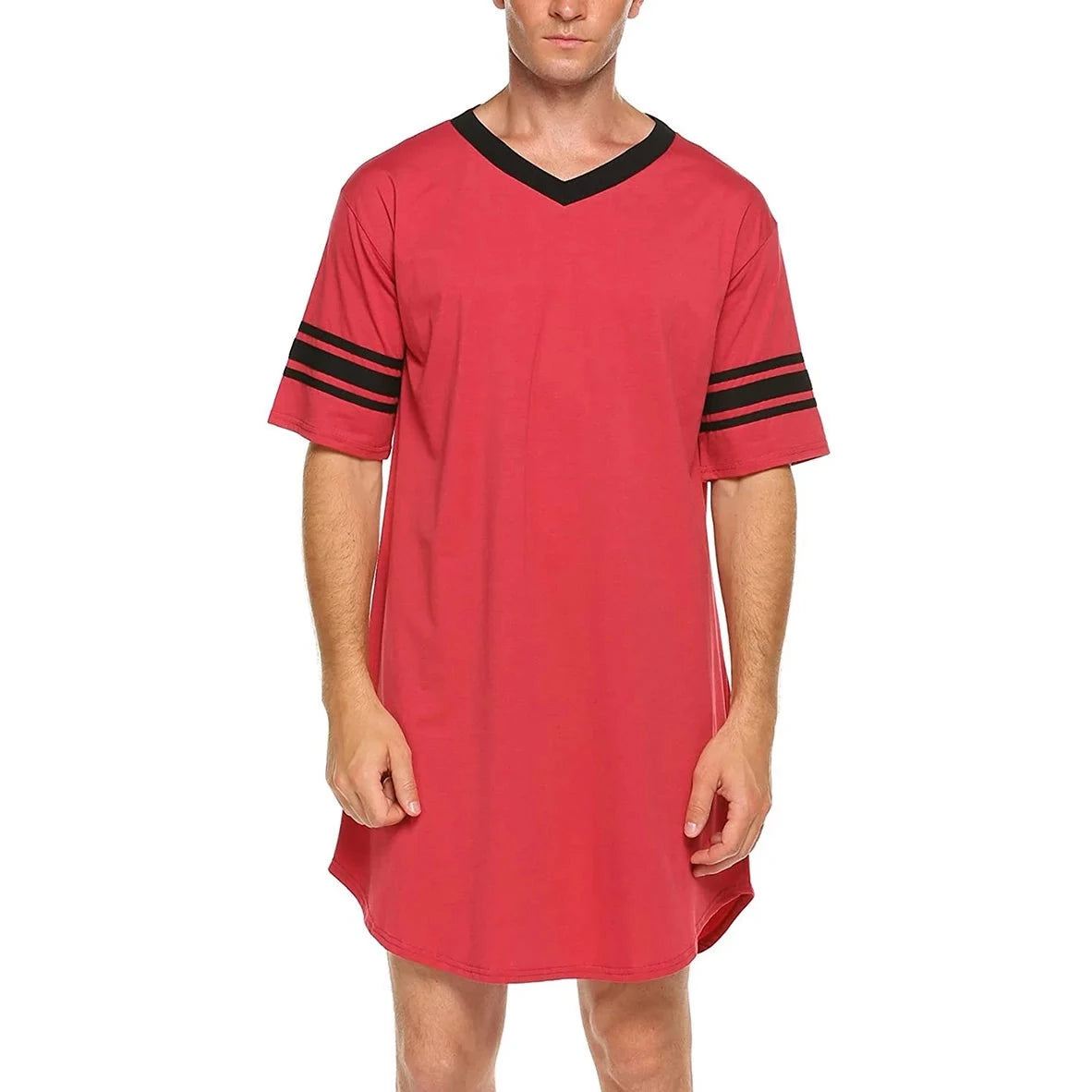 a sexy man in red Men's Striped V-Neck Nightshirt - pridevoyageshop.com - gay men’s underwear and swimwear