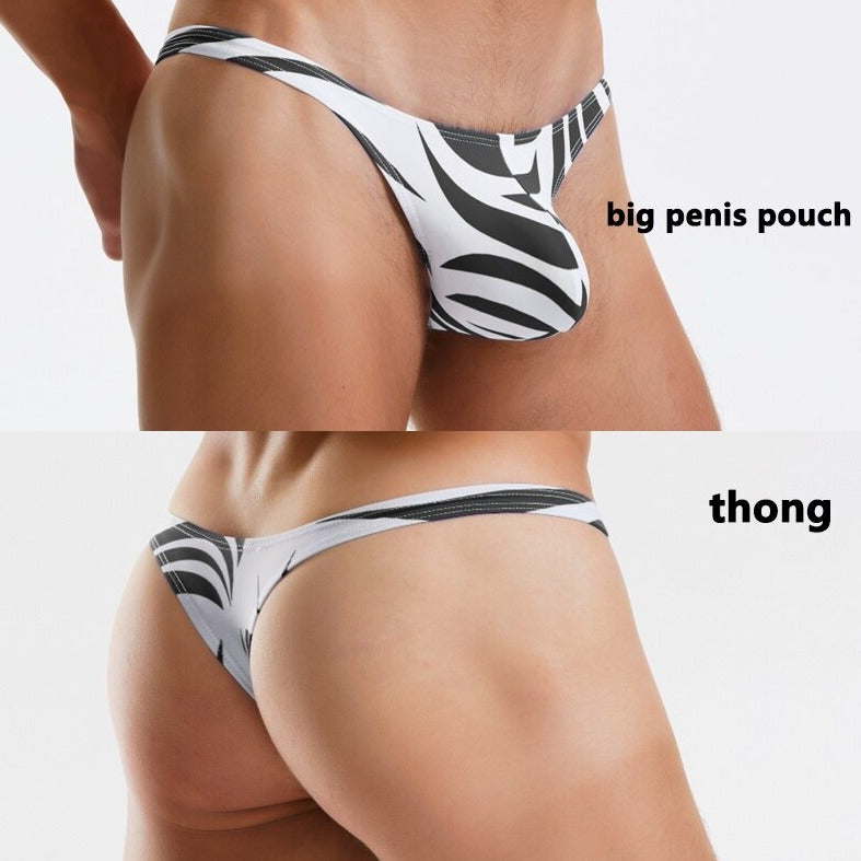 sexy gay man in Gay Swimwear | Men's Zebra Print Pouch Swim Thongs - pridevoyageshop.com - gay men’s underwear and swimwear