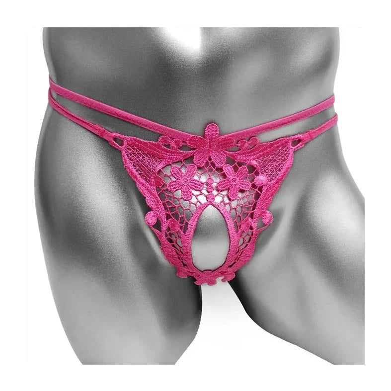 rose red Men's Jasmine G-String Thong with Penis Hole - pridevoyageshop.com - gay men’s bodystocking, lingerie, fishnet and fetish wear