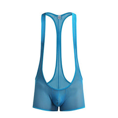 blue Gay Singlet and Bodysuit | See Through Wrestling Singlets - Men's Singlets, Bodysuits, Rompers & Jumpsuits - pridevoyageshop.com