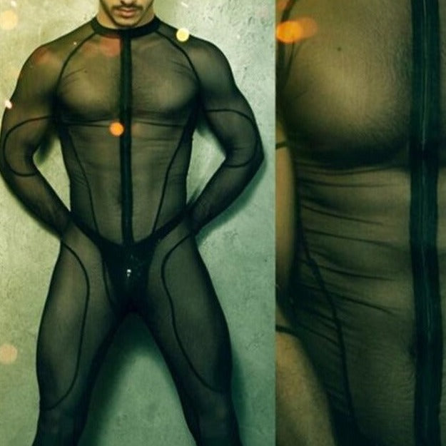 sexy gay man in Gay Bodysuit and Singlet | Men's Full Body Mesh Bodysuit - Men's Singlets, Bodysuits, Leotard & Unitard - pridevoyageshop.com