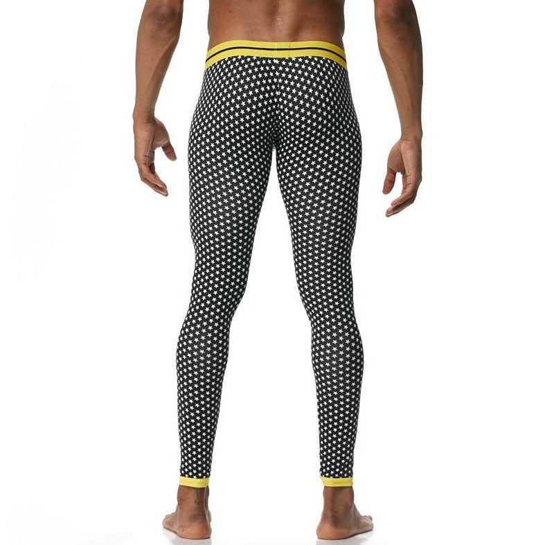 sexy gay man in Navy Stars Gay Leggings | Men's WFH Thermal Leggings - pridevoyageshop.com - gay men’s underwear and activewear