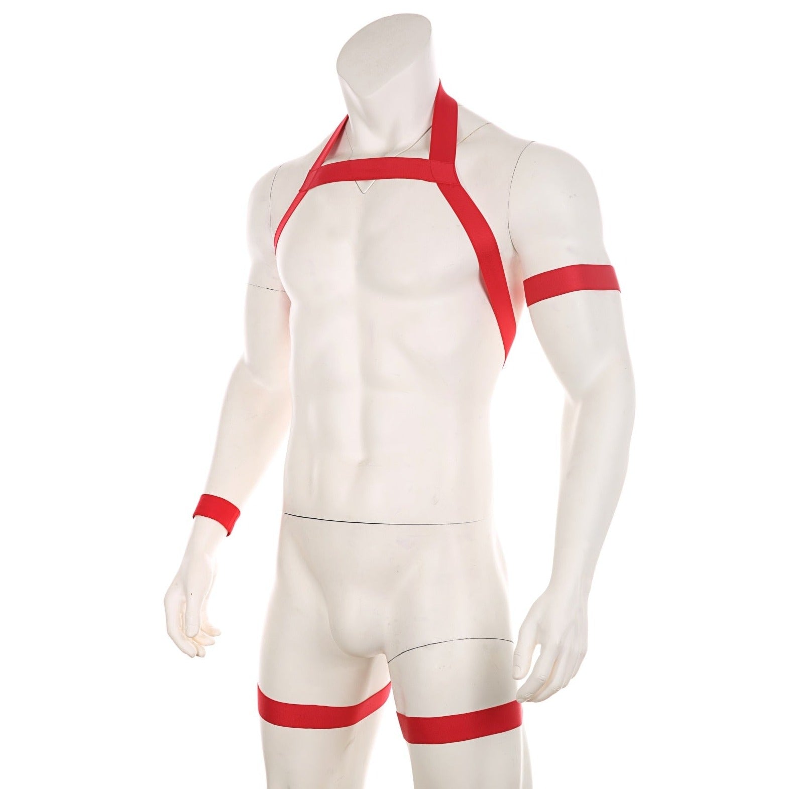 Red Elastic Full Body Halter-Harness Clubwear: Gay Male Lingerie- pridevoyageshop.com - gay men’s harness, lingerie and fetish wear