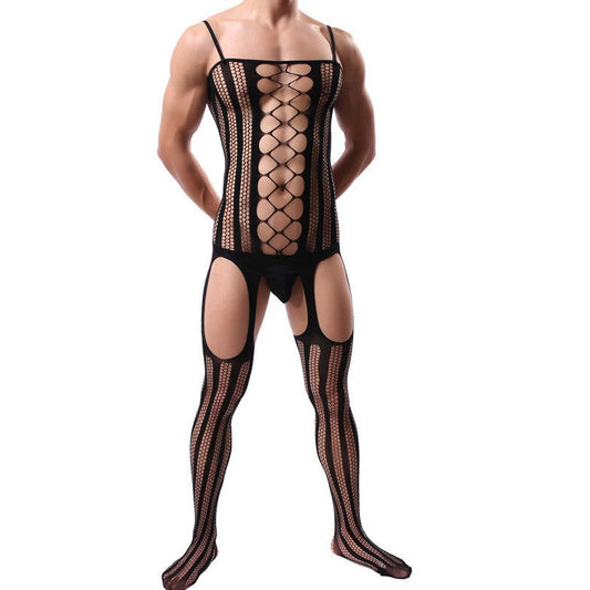 Men's Crotchless Fishnet Bodysuit: Sexy Gay Lingerie- pridevoyageshop.com - gay men’s harness, lingerie and fetish wear