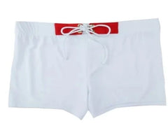 a hot gay man in white Solid Color Bowtie Swim Trunks - pridevoyageshop.com - gay men’s underwear and swimwear