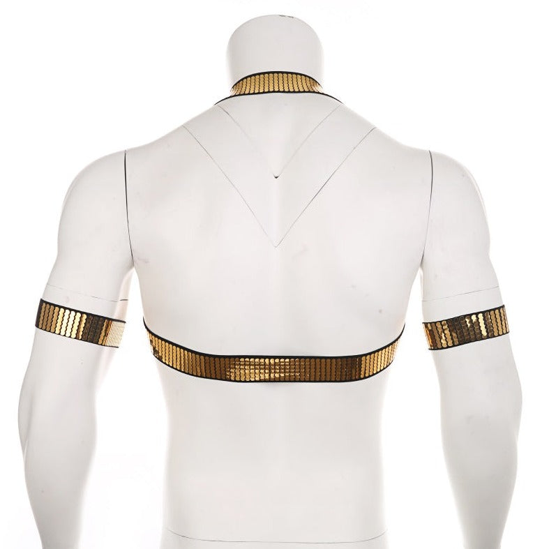 CLEVER-MENMODE Shiny Gold Chest Harness | Gay Harness- pridevoyageshop.com - gay men’s harness, lingerie and fetish wear