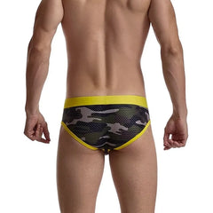 a hot gay man in yellow Jockmail Men's Mesh Camo Briefs - pridevoyageshop.com - gay men’s underwear and swimwear