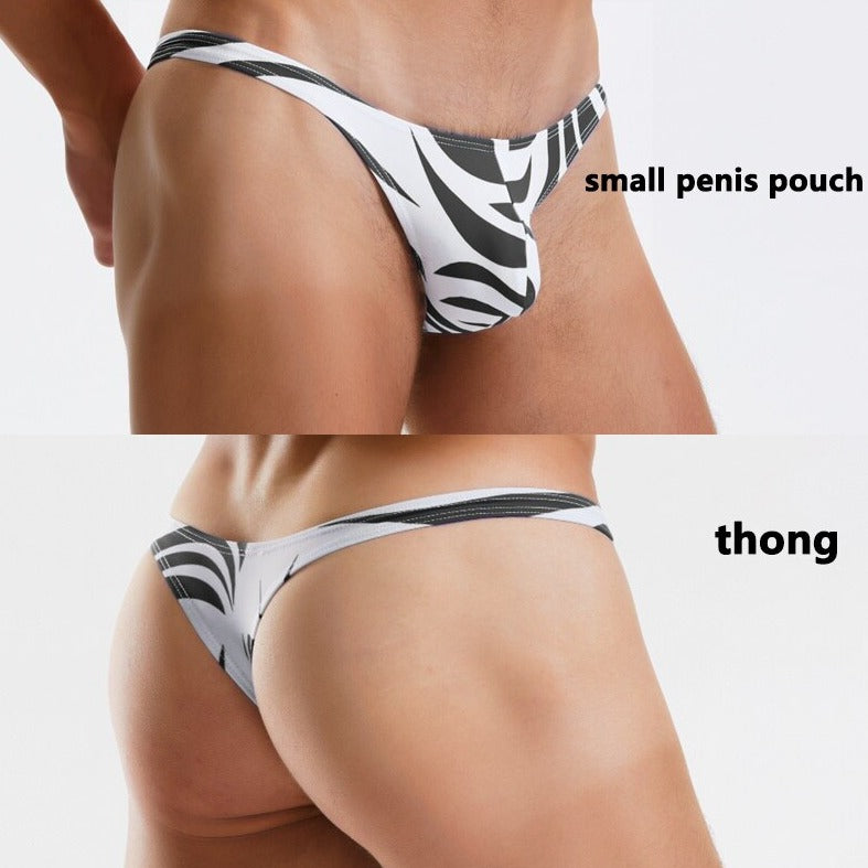 sexy gay man in Gay Swimwear | Men's Zebra Print Pouch Swim Thongs - pridevoyageshop.com - gay men’s underwear and swimwear