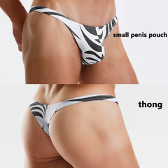 sexy gay man in Gay Swimwear | Men's Zebra Print Pouch Swim Thongs - pridevoyageshop.com - gay men’s underwear and swimwear