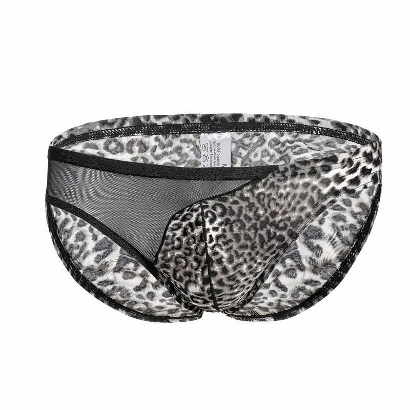 black Leopard Print and Side Mesh Briefs - pridevoyageshop.com - gay men’s underwear and swimwear