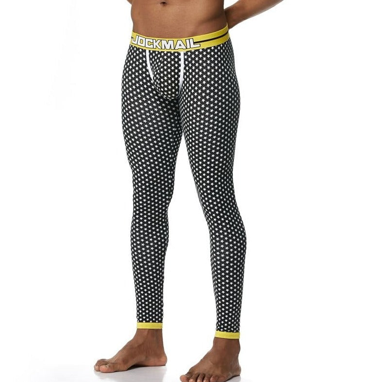 sexy gay man in Navy Stars Gay Leggings | Men's WFH Thermal Leggings - pridevoyageshop.com - gay men’s underwear and activewear