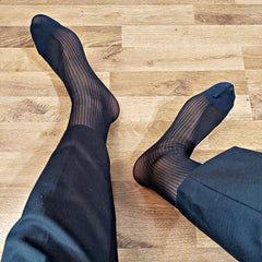 navy blue Ribbed Sheer OTC Socks: Men's Sheer Dress Socks for the Sexy Gay Man- pridevoyageshop.com - gay men’s harness, lingerie and fetish wear