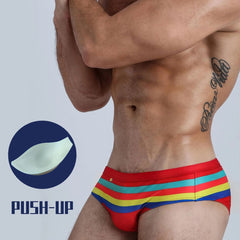 hot gay man in red Gay Swimwear | Vibrant Stripes Swim Briefs- pridevoyageshop.com - gay men’s underwear and swimwear