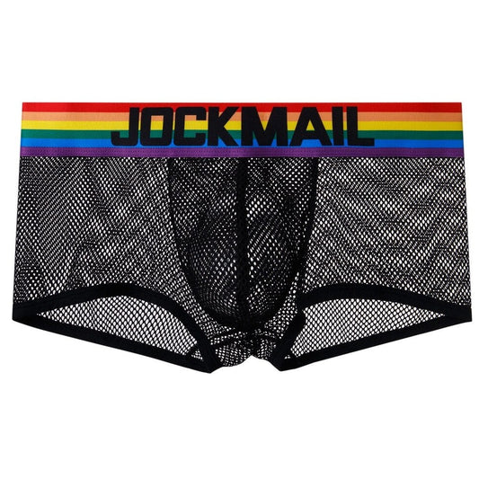 Black Jockmail Pride Gay Men's Mesh Boxer - pridevoyageshop.com - gay men’s underwear and swimwear
