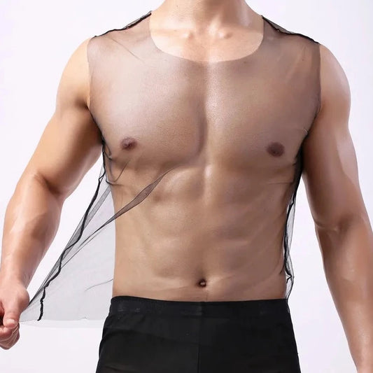 sexy gay man in black Gay Tops | Men's Ultra-thin Transparent Tank Top - pridevoyageshop.com - gay men’s gym tank tops, mesh tank tops and activewear