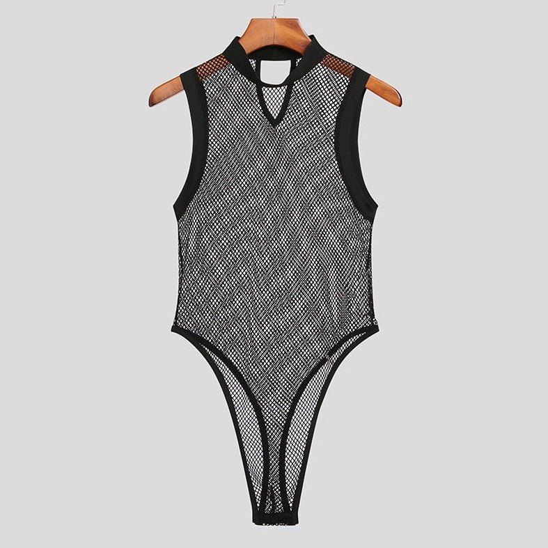 Men's Black Mesh Bodysuit: Fishnet Bodysuit for Men | Leotard Men- pridevoyageshop.com - gay men’s harness, lingerie and fetish wear