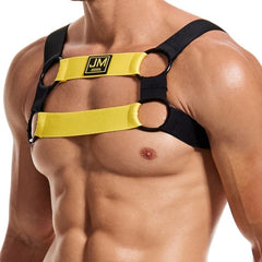 Yellow Jockmail Elastic Mens Chest Harness: Gay Bodywear- pridevoyageshop.com - gay men’s harness, lingerie and fetish wear