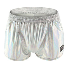 silver Gay Shorts | Shiny Metallic Running Shorts - Men's Activewear, gym short, sport shorts, running shorts- pridevoyageshop.com