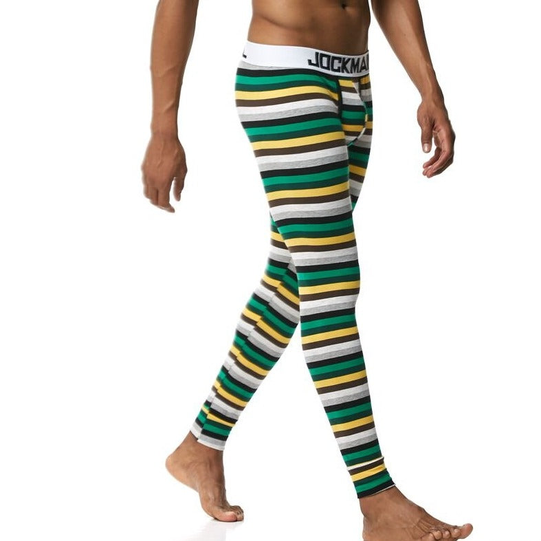 sexy gay man in Green + Yellow + White Striped Gay Leggings | Men's WFH Thermal Leggings - pridevoyageshop.com - gay men’s underwear and activewear