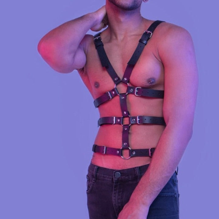 Men's Full Body Bondage Leather Harness: Sexy Clubbing Outfits and gay lingerie- pridevoyageshop.com - gay men’s harness, lingerie and fetish wear