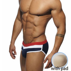 a hot gay man in dark blue Men's Tricolor Swim Briefs - pridevoyageshop.com - gay men’s underwear and swimwear