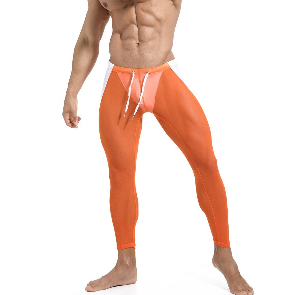 sexy gay man in orange Gay Leggings | Men's Breathable Mesh Leggings - pridevoyageshop.com - gay men’s underwear and activewear