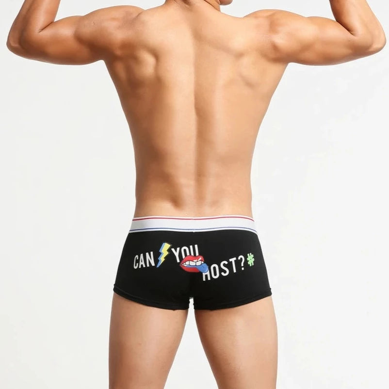 a sexy gay man in black SEOBEAN "Can You Host" Boxer Briefs - pridevoyageshop.com - gay men’s underwear and swimwear