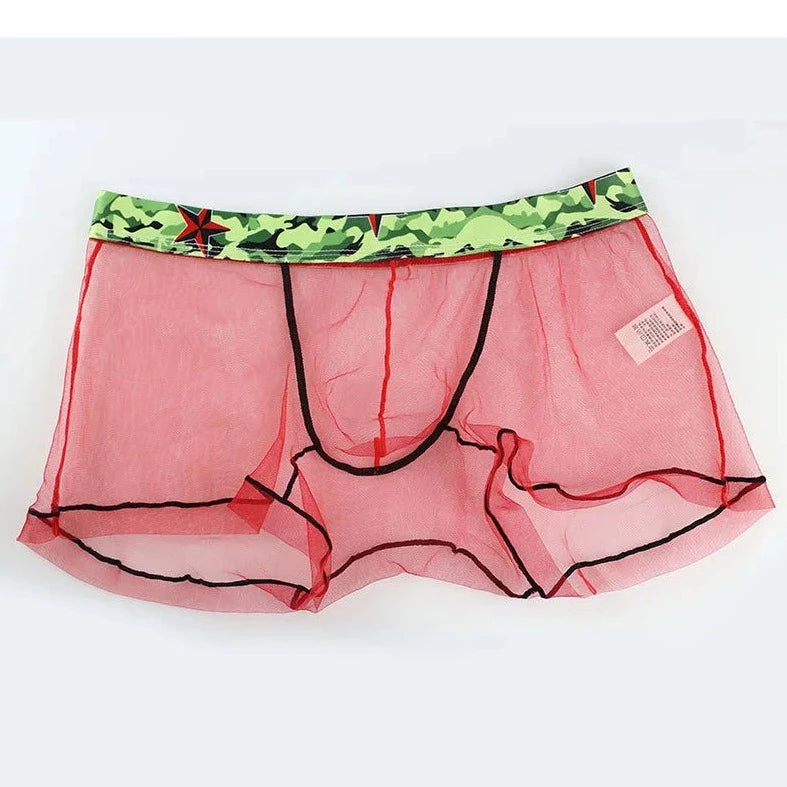 red Gay Men's Transparent Sheer Boxer Briefs - pridevoyageshop.com - gay men’s underwear and swimwear