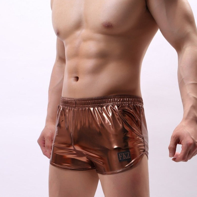 sexy gay man in auburn Gay Shorts | Shiny Metallic Running Shorts - Men's Activewear, gym short, sport shorts, running shorts- pridevoyageshop.com