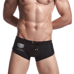 a sexy gay man in black Men's Athletic Square Cut Swim Trunks - pridevoyageshop.com - gay men’s underwear and swimwear