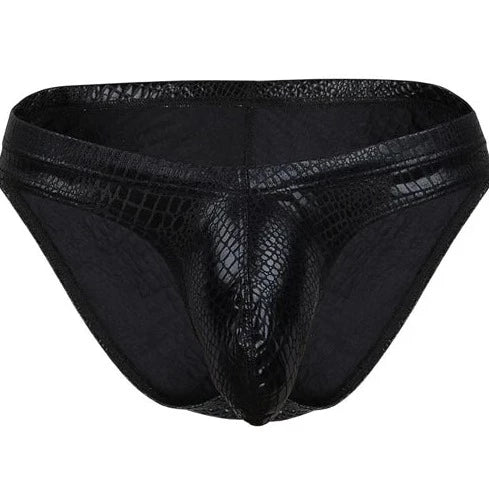 black Men's Shimmer Snakeskin Pouch Briefs - pridevoyageshop.com - gay men’s underwear and swimwear