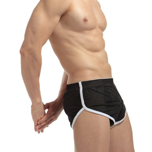 sexy gay man in black Gay Shorts | Men's Mesh Running Shorts with Slits - Men's Activewear, gym short, sport shorts, running shorts- pridevoyageshop.com