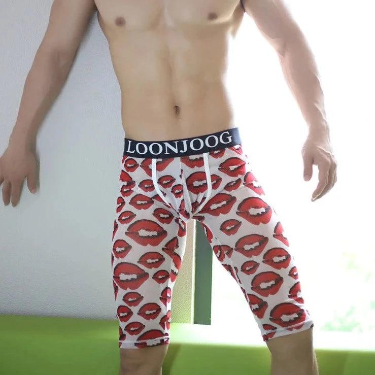 Red Kisses Men's Mesh Knee High Long Johns - pridevoyageshop.com - gay men’s underwear and swimwear